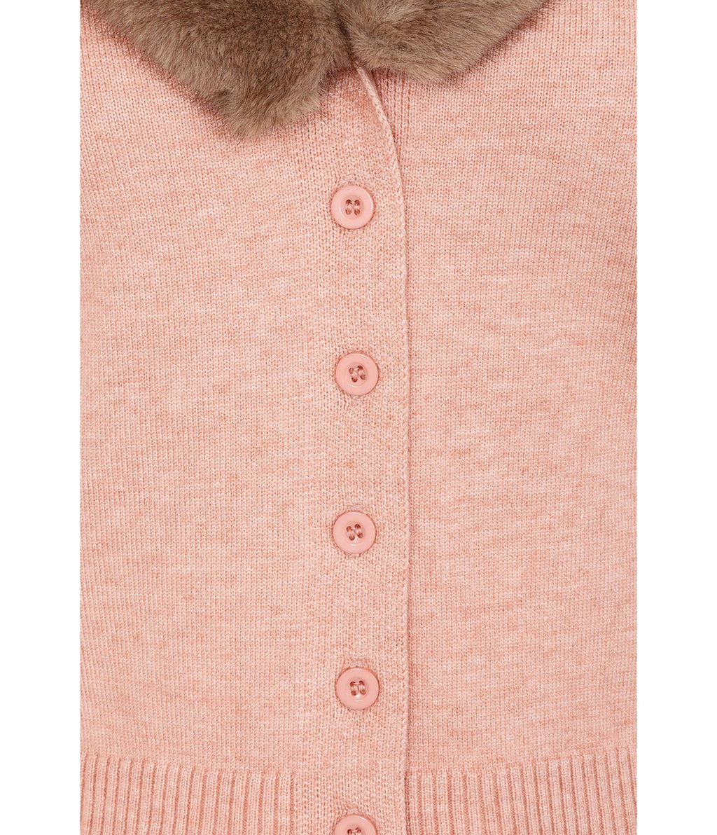Banned Pink & Brown Faux Fur Collar Sonia Cardigan - Unique Vintage - Cardigans