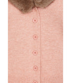 Banned Pink & Brown Faux Fur Collar Sonia Cardigan - Unique Vintage - Cardigans