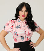 Banned Pink Lilly Puuurfect Christmas Print Blouse - Unique Vintage - Womens, TOPS, WOVEN TOPS