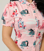 Banned Pink Lilly Puuurfect Christmas Print Blouse - Unique Vintage - Womens, TOPS, WOVEN TOPS
