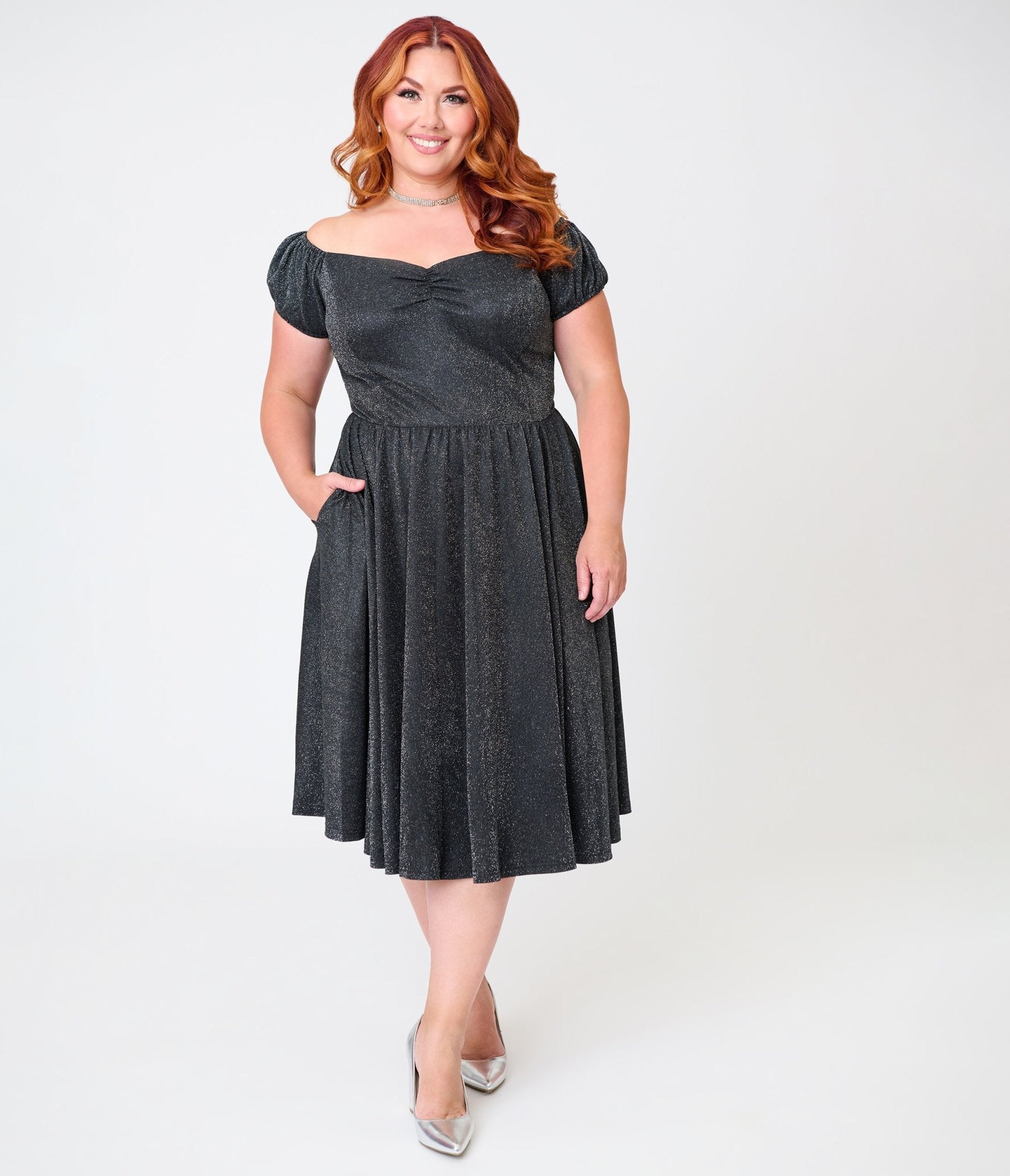 Banned Plus Size Black Glitter Swing Dress - Unique Vintage - Womens, DRESSES, SWING
