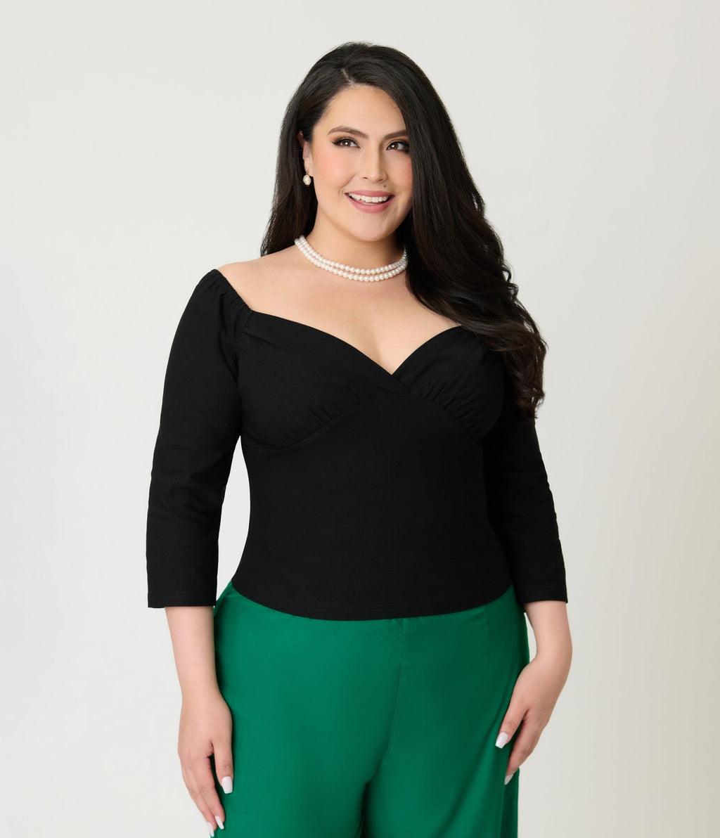 Banned Plus Size Black Off The Shoulder Dixie Top - Unique Vintage - Womens, TOPS, SHIRTS