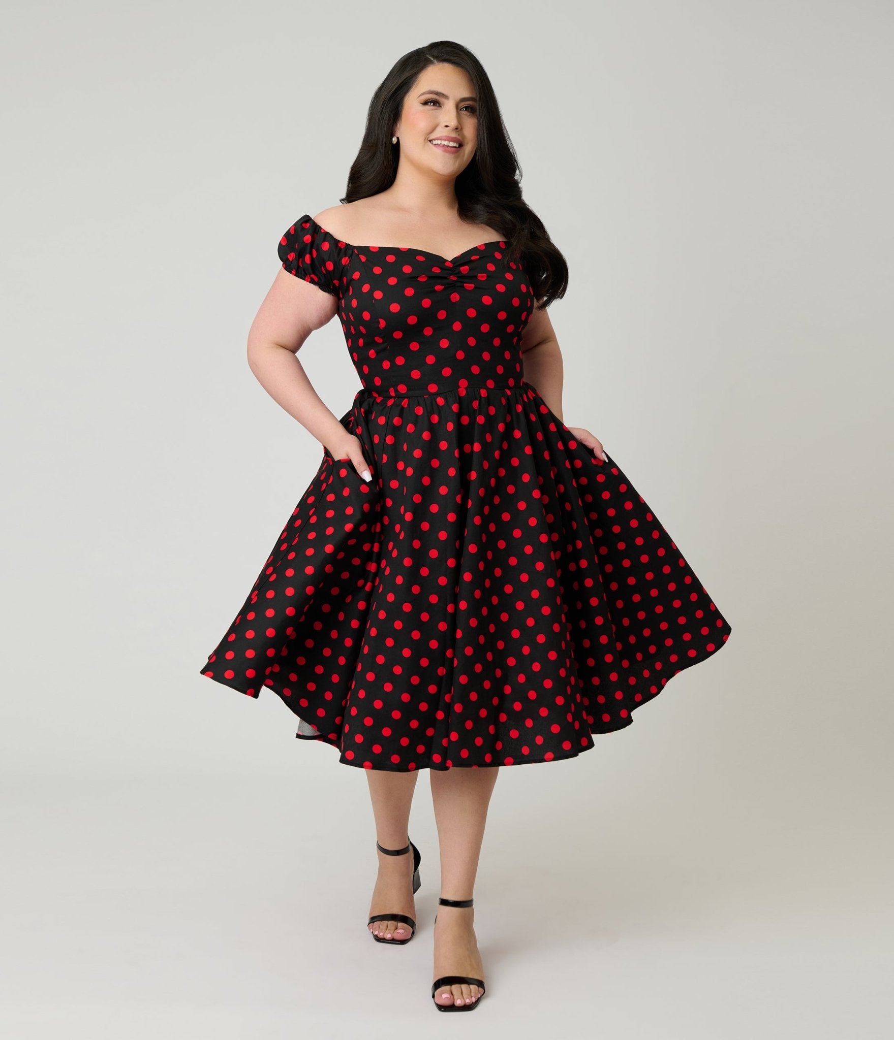 Banned Plus Size Black & Red Polka Dot Marilyn Swing Dress - Unique Vintage - Womens, BOTTOMS, PANTS