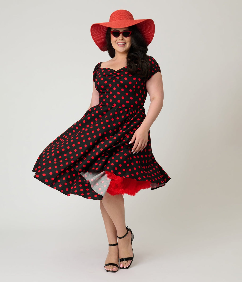 Banned Plus Size Black & Red Polka Dot Marilyn Swing Dress - Unique Vintage - Womens, BOTTOMS, PANTS