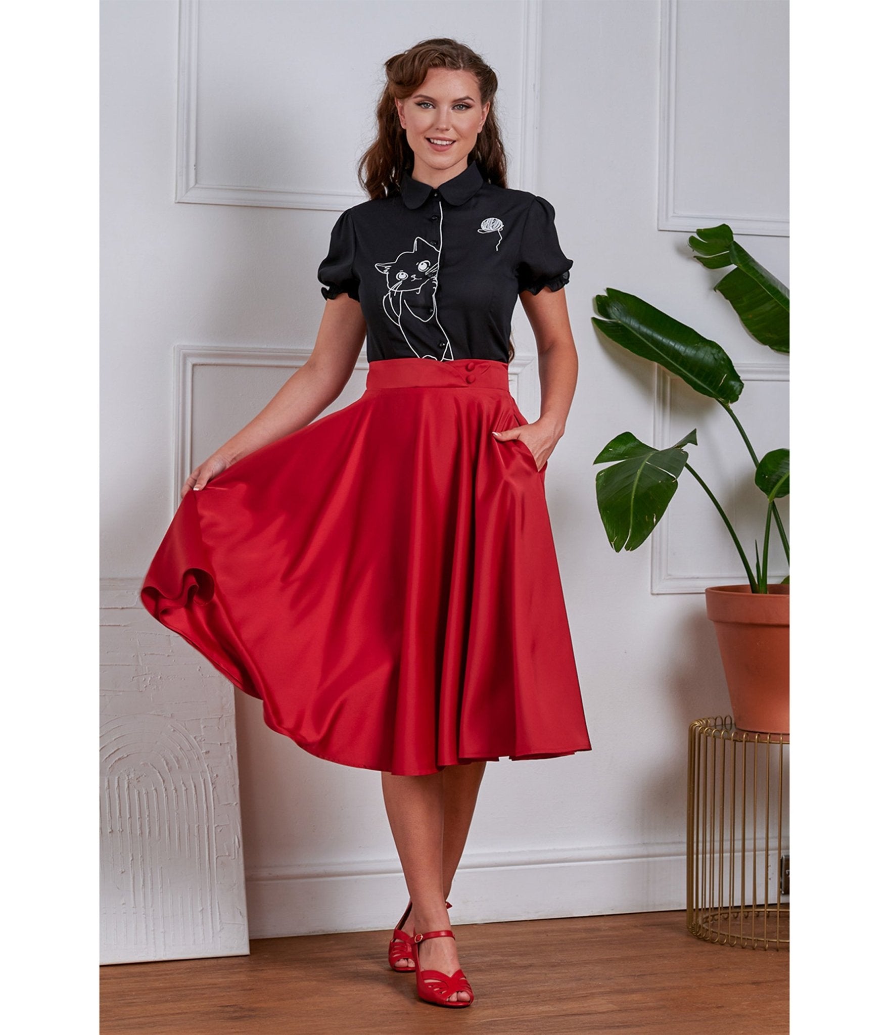 Banned Plus Size Black & White Cat Sophie Blouse - Unique Vintage - Womens, TOPS, SHIRTS