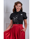 Banned Plus Size Black & White Cat Sophie Blouse - Unique Vintage - Womens, TOPS, SHIRTS