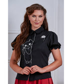 Banned Plus Size Black & White Cat Sophie Blouse - Unique Vintage - Womens, TOPS, SHIRTS