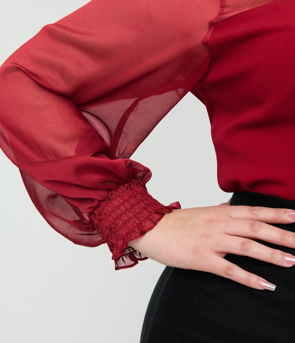 Banned Plus Size Burgundy Bonnie Blouse - Unique Vintage - Womens, TOPS, SHIRTS