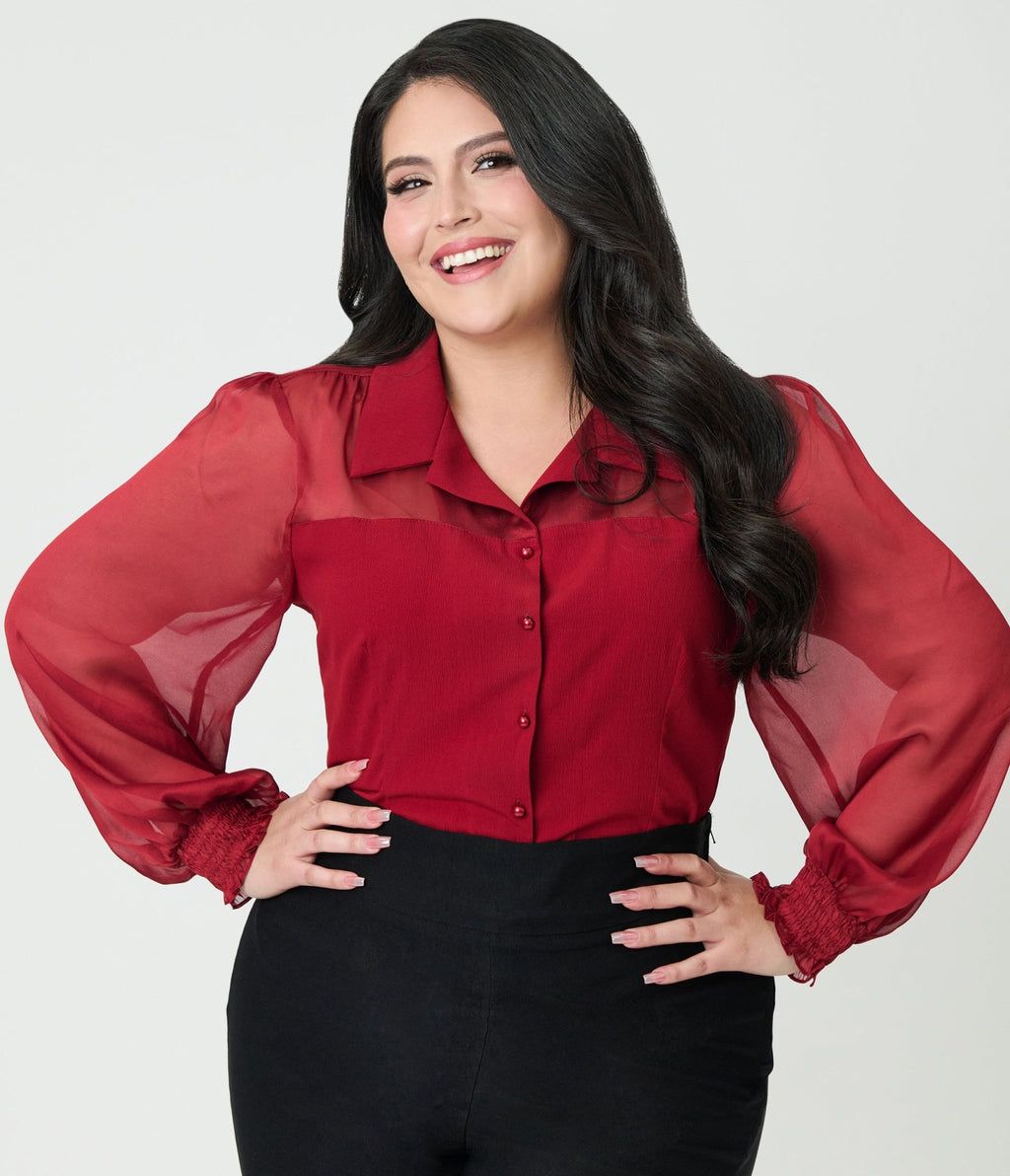Banned Plus Size Burgundy Bonnie Blouse - Unique Vintage - Womens, TOPS, SHIRTS