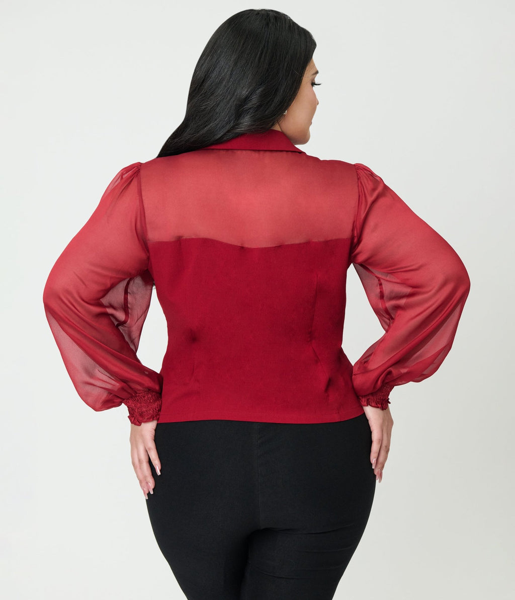 Banned Plus Size Burgundy Bonnie Blouse - Unique Vintage - Womens, TOPS, SHIRTS