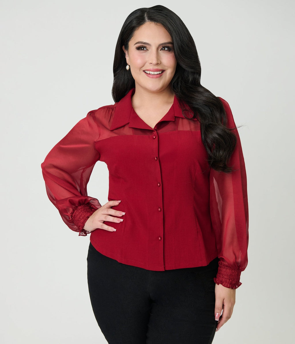 Banned Plus Size Burgundy Bonnie Blouse - Unique Vintage - Womens, TOPS, SHIRTS