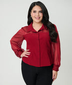 Banned Plus Size Burgundy Bonnie Blouse - Unique Vintage - Womens, TOPS, SHIRTS