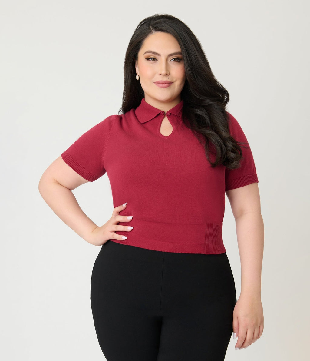 Banned Plus Size Burgundy Cotton Rosanna Sweater - Unique Vintage - Womens, TOPS, SHIRTS