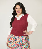 Banned Plus Size Burgundy Sweater Vest - Unique Vintage - Womens, TOPS, OUTERWEAR