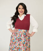 Banned Plus Size Burgundy Sweater Vest - Unique Vintage - Womens, TOPS, OUTERWEAR