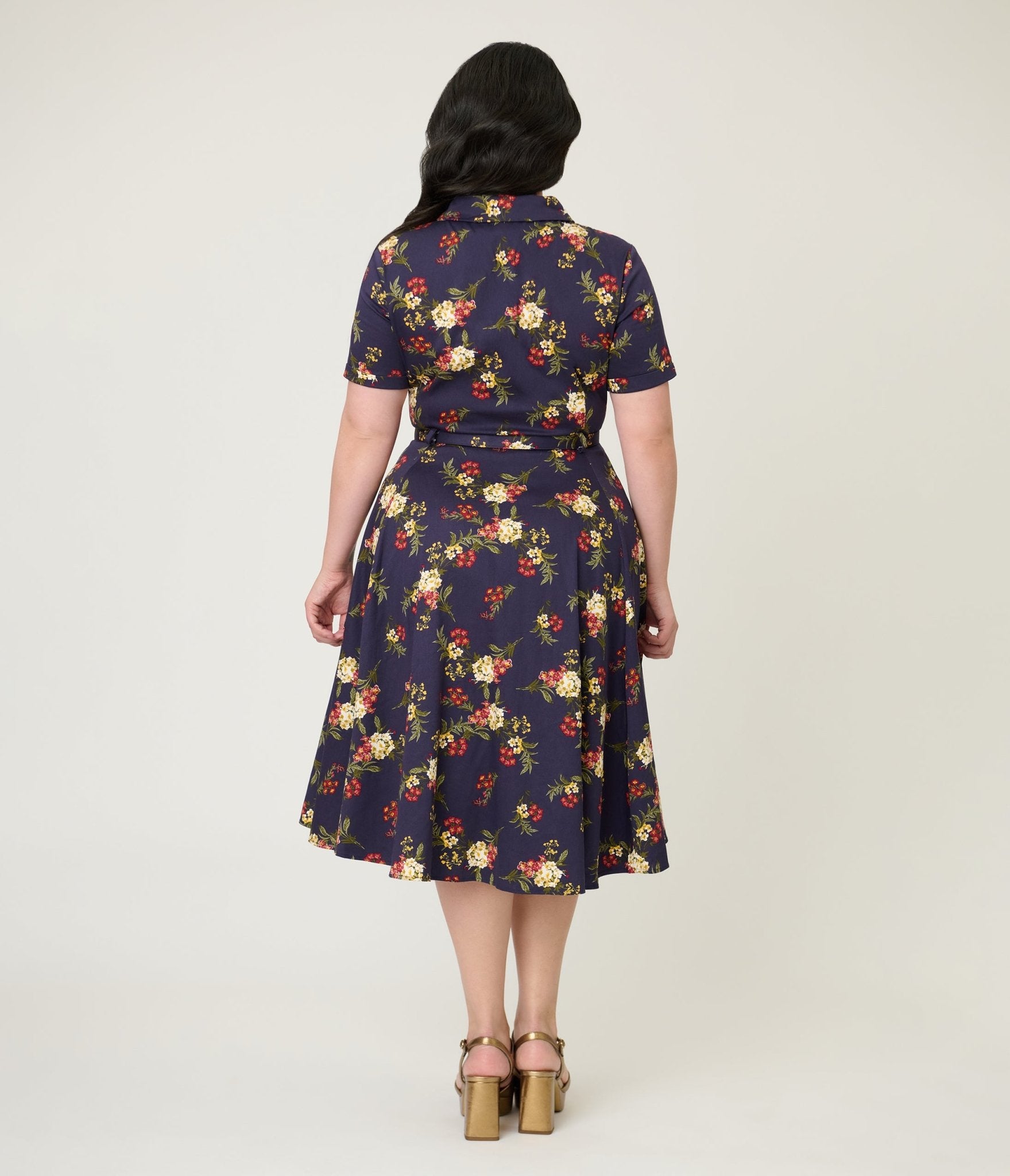 Banned Plus Size Dark Blue Romantic Floral Midi Dress  Unique Vintage