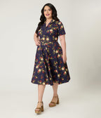 Banned Plus Size Dark Blue Romantic Floral Midi Dress - Unique Vintage - Womens, DRESSES, SWING