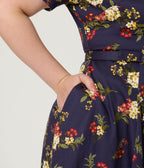 Banned Plus Size Dark Blue Romantic Floral Midi Dress - Unique Vintage - Womens, DRESSES, SWING