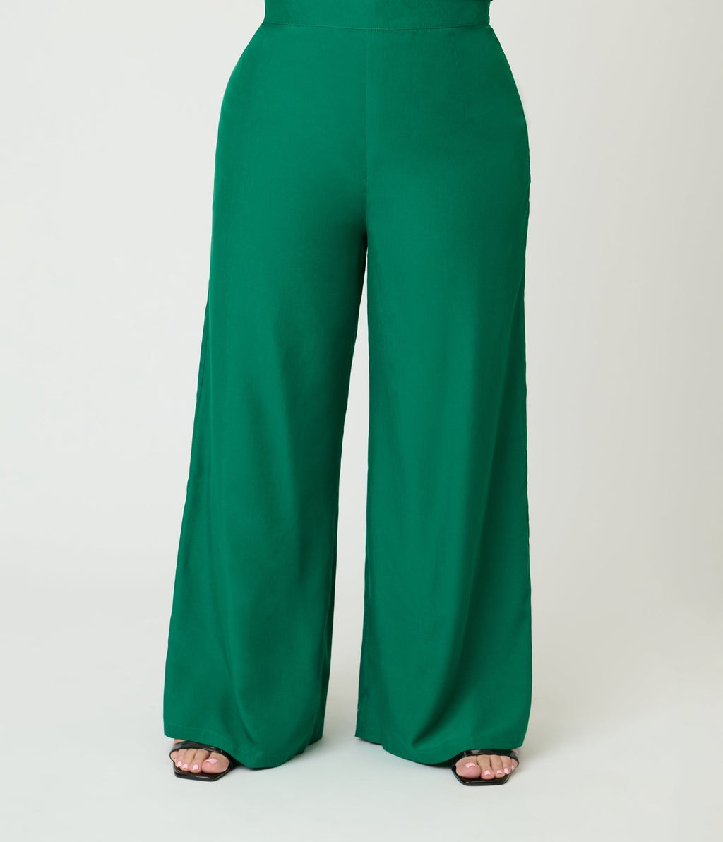Banned Plus Size Green Elizabeth Palazzo Trousers - Unique Vintage - Womens, BOTTOMS, PANTS