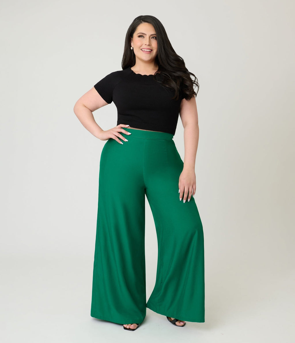 Banned Plus Size Green Elizabeth Palazzo Trousers - Unique Vintage - Womens, BOTTOMS, PANTS