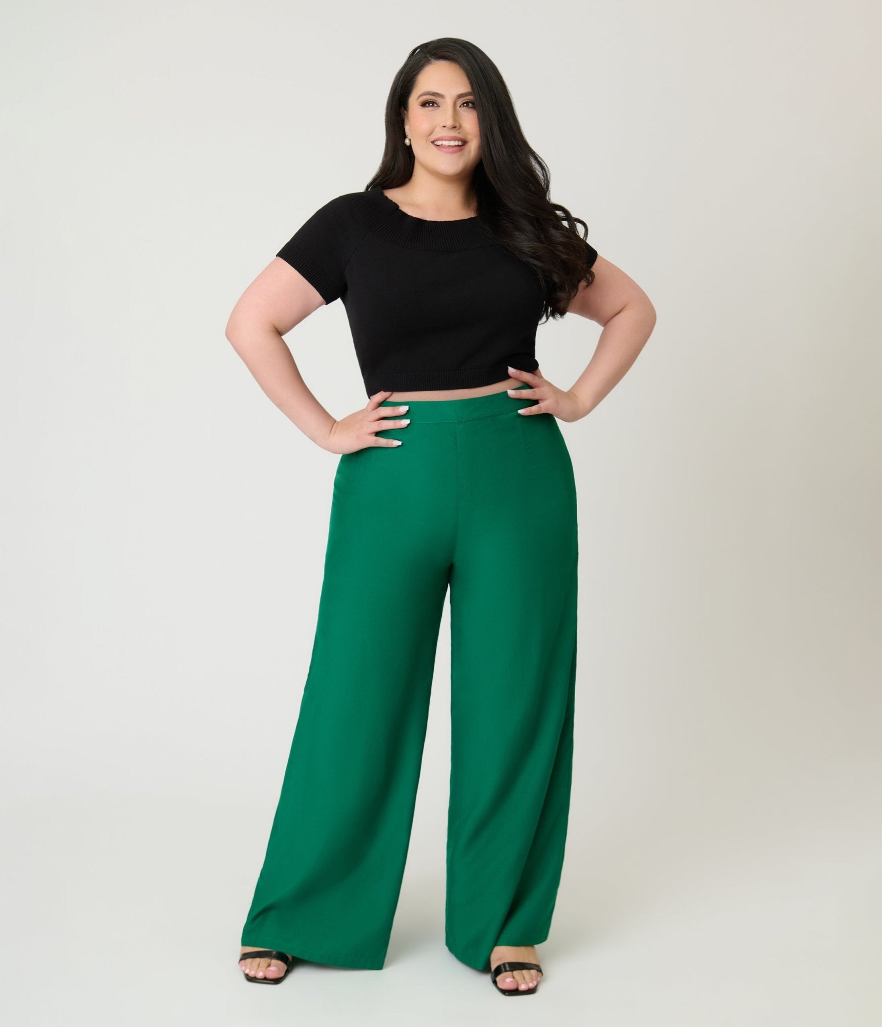 Banned Plus Size Green Elizabeth Palazzo Trousers - Unique Vintage - Womens, BOTTOMS, PANTS