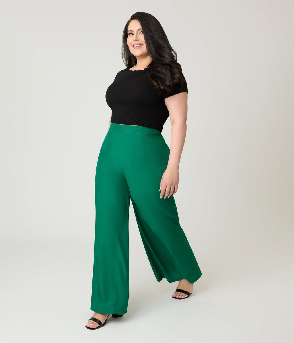 Banned Plus Size Green Elizabeth Palazzo Trousers - Unique Vintage - Womens, BOTTOMS, PANTS