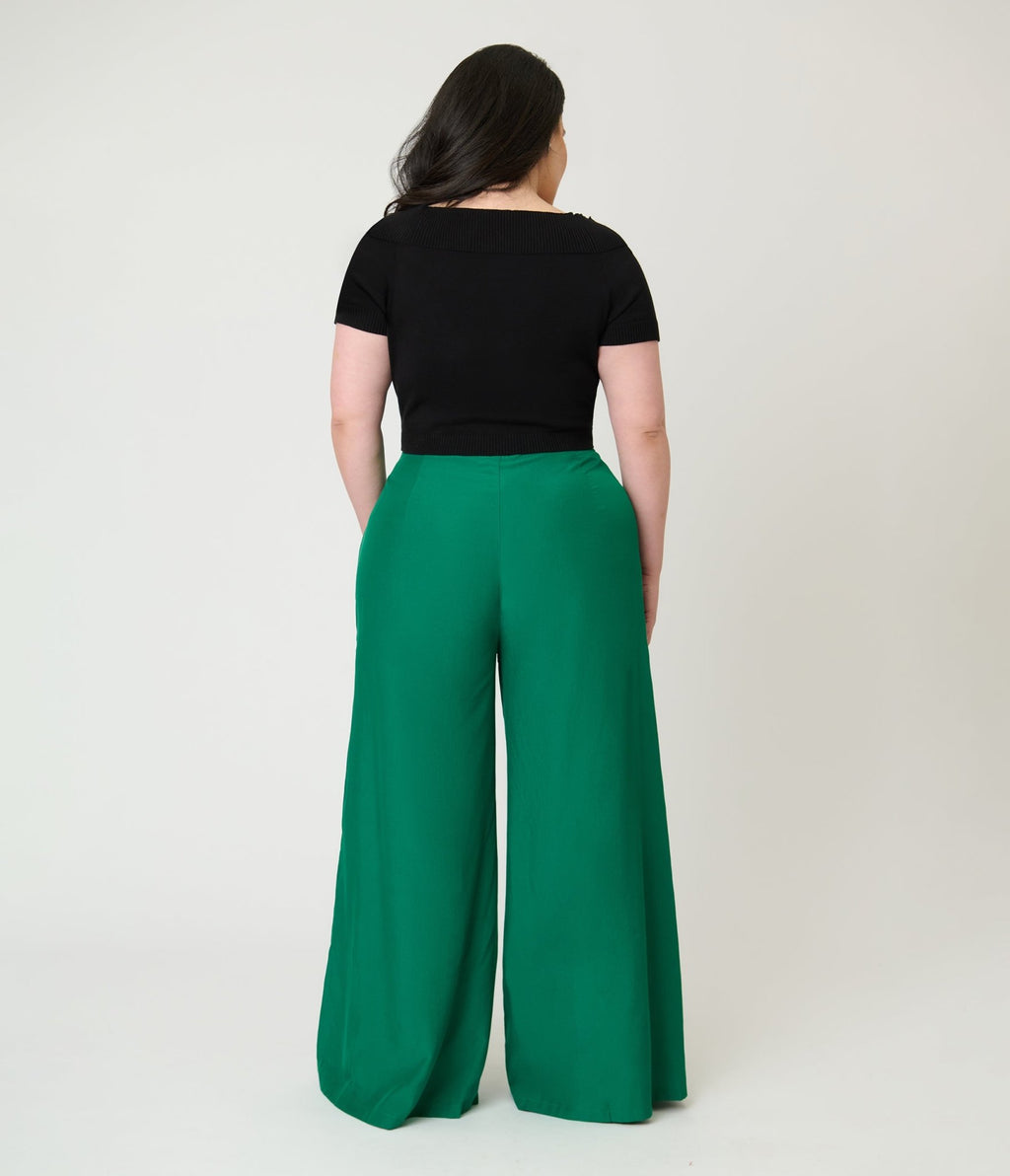 Banned Plus Size Green Elizabeth Palazzo Trousers - Unique Vintage - Womens, BOTTOMS, PANTS