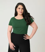 Banned Plus Size Green Off the Shoulder Lavinia Cotton Top - Unique Vintage - Womens, TOPS, SHIRTS