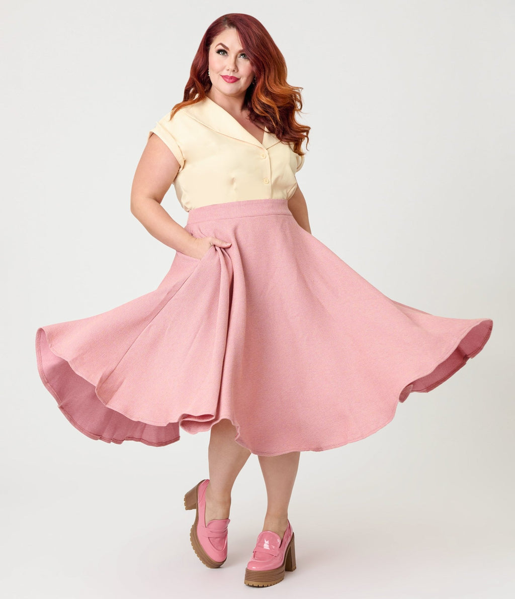 Banned Plus Size Light Pink Cary Swing Skirt - Unique Vintage - Womens, BOTTOMS, SKIRTS