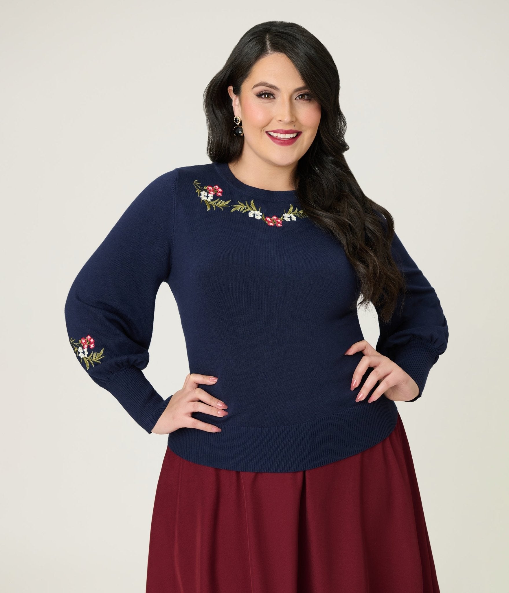 Banned Plus Size Navy Romantic Floral Carla Sweater - Unique Vintage - Womens, TOPS, SWEATERS