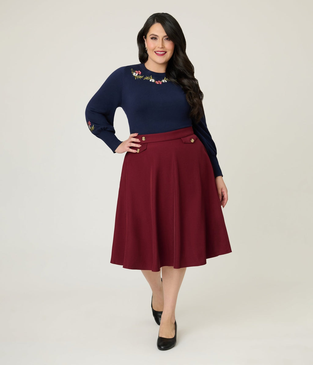 Banned Plus Size Navy Romantic Floral Carla Sweater - Unique Vintage - Womens, TOPS, SWEATERS