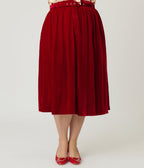 Banned Plus Size Red Millie Velvet Swing Skirt - Unique Vintage - Womens, BOTTOMS, SKIRTS