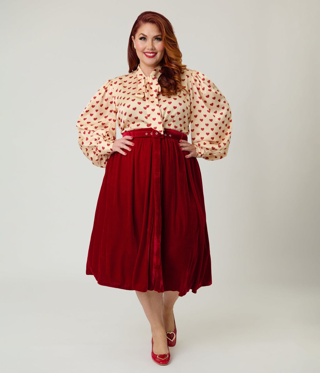 Banned Plus Size Red Millie Velvet Swing Skirt - Unique Vintage - Womens, BOTTOMS, SKIRTS