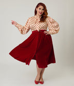 Banned Plus Size Red Millie Velvet Swing Skirt - Unique Vintage - Womens, BOTTOMS, SKIRTS