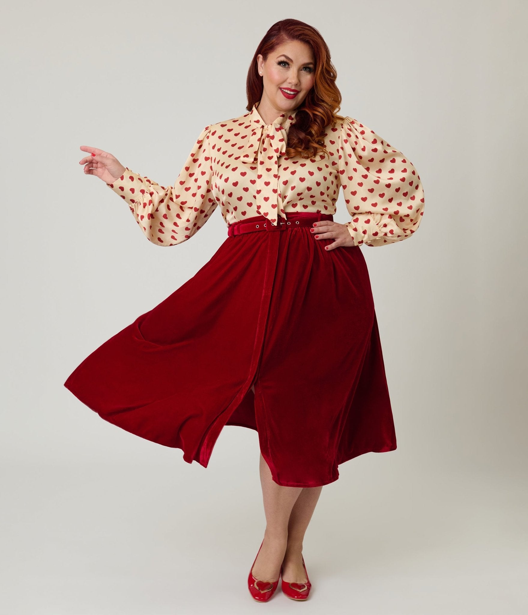 Banned Plus Size Red Millie Velvet Swing Skirt - Unique Vintage - Womens, BOTTOMS, SKIRTS
