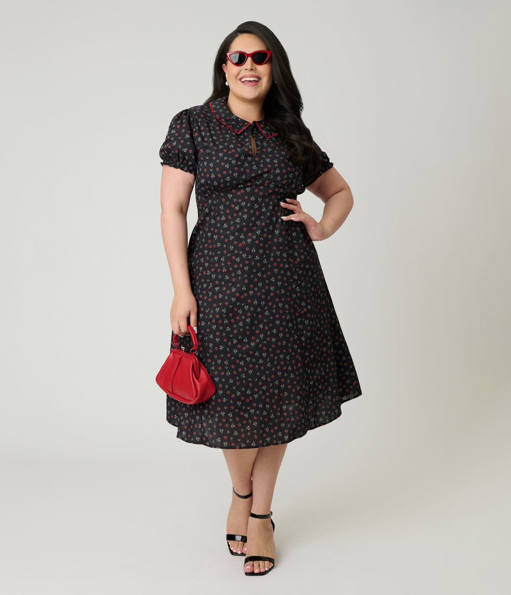 Banned Plus Size Retro Black Floral June Swing Dress - Unique Vintage - Womens, DRESSES, SWING