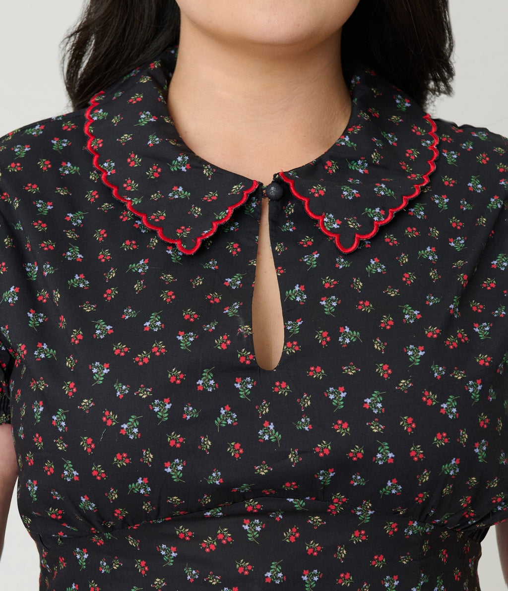 Banned Plus Size Retro Black Floral June Swing Dress - Unique Vintage - Womens, DRESSES, SWING