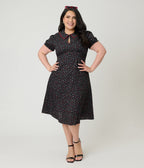 Banned Plus Size Retro Black Floral June Swing Dress - Unique Vintage - Womens, DRESSES, SWING