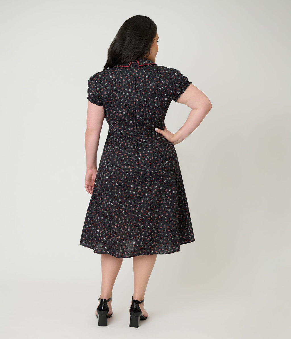 Banned Plus Size Retro Black Floral June Swing Dress - Unique Vintage - Womens, DRESSES, SWING