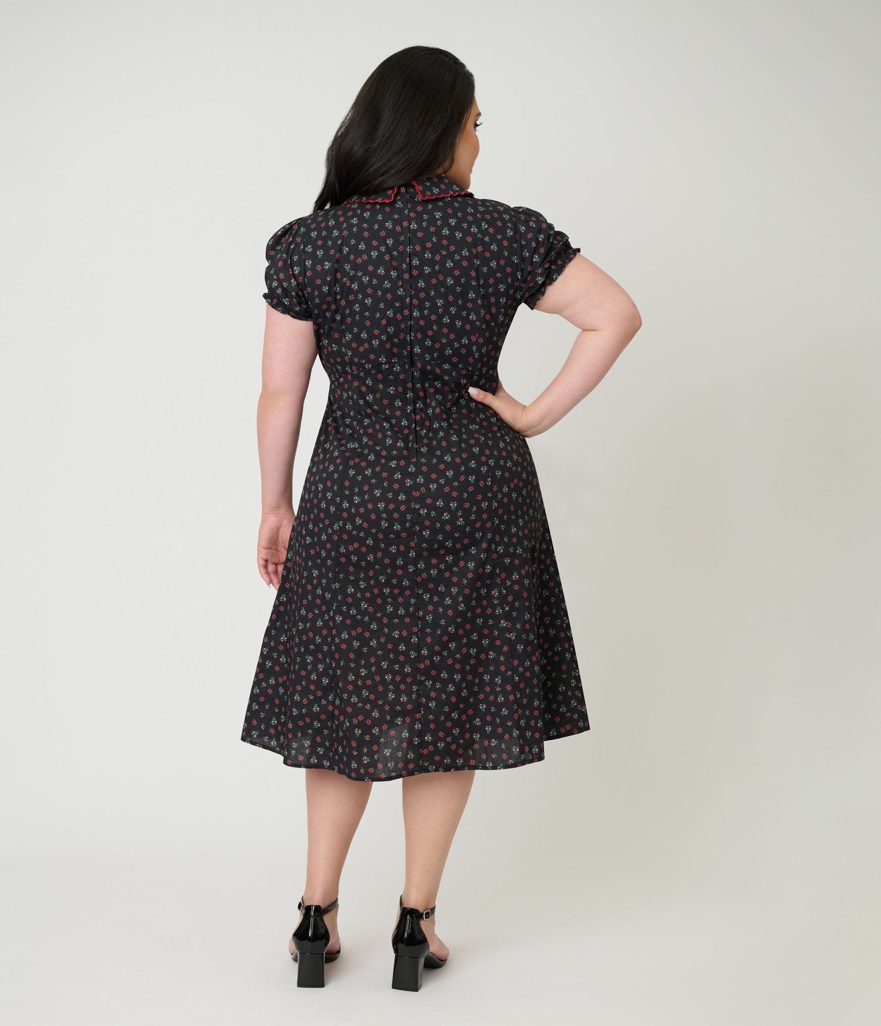 Banned Plus Size Retro Black Floral June Swing Dress - Unique Vintage - Womens, DRESSES, SWING