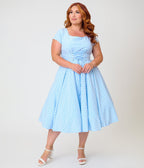 Banned Plus Size Sky Blue Gingham Lola Swing Dress - Unique Vintage - Womens, DRESSES, SWING