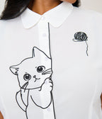Banned Plus Size White & Black Cat Sophie Blouse - Unique Vintage - Womens, TOPS, SHIRTS