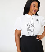 Banned Plus Size White & Black Cat Sophie Blouse - Unique Vintage - Womens, TOPS, SHIRTS