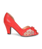 Banned Red Leatherette Peep Toe Kelly Heels - Unique Vintage - Womens, SHOES, HEELS