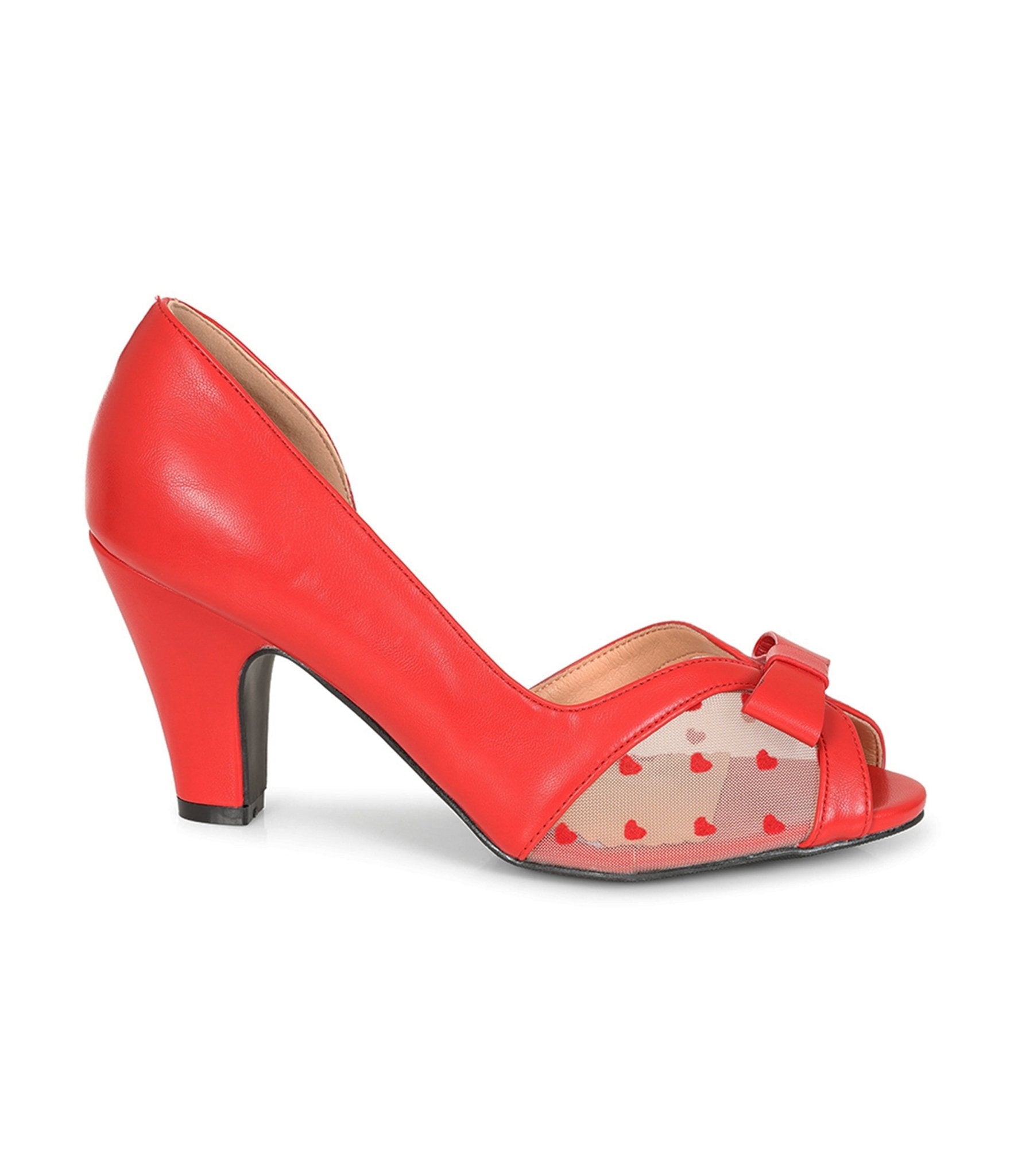 Banned Red Leatherette Peep Toe Kelly Heels - Unique Vintage - Womens, SHOES, HEELS
