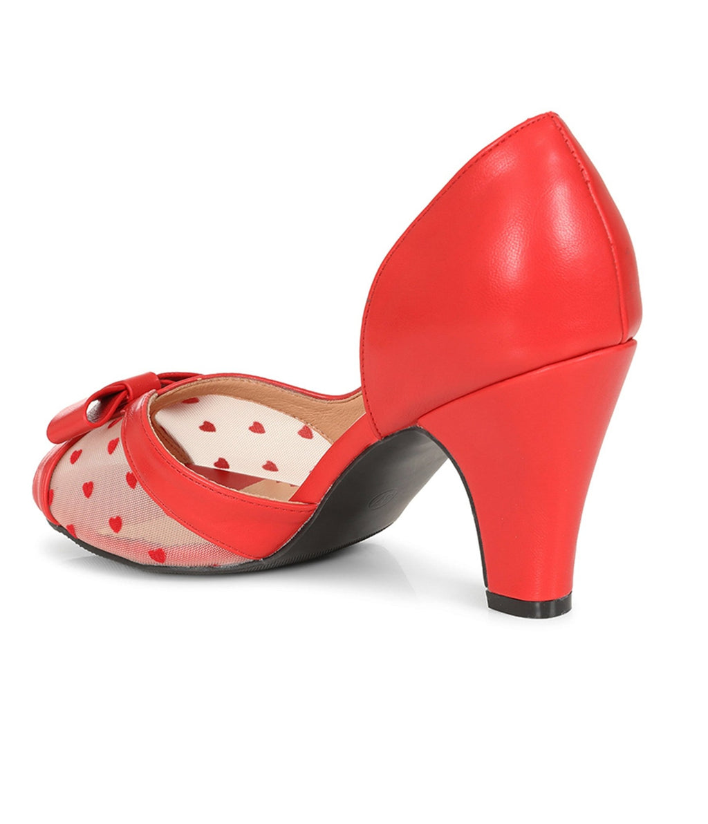 Banned Red Leatherette Peep Toe Kelly Heels - Unique Vintage - Womens, SHOES, HEELS