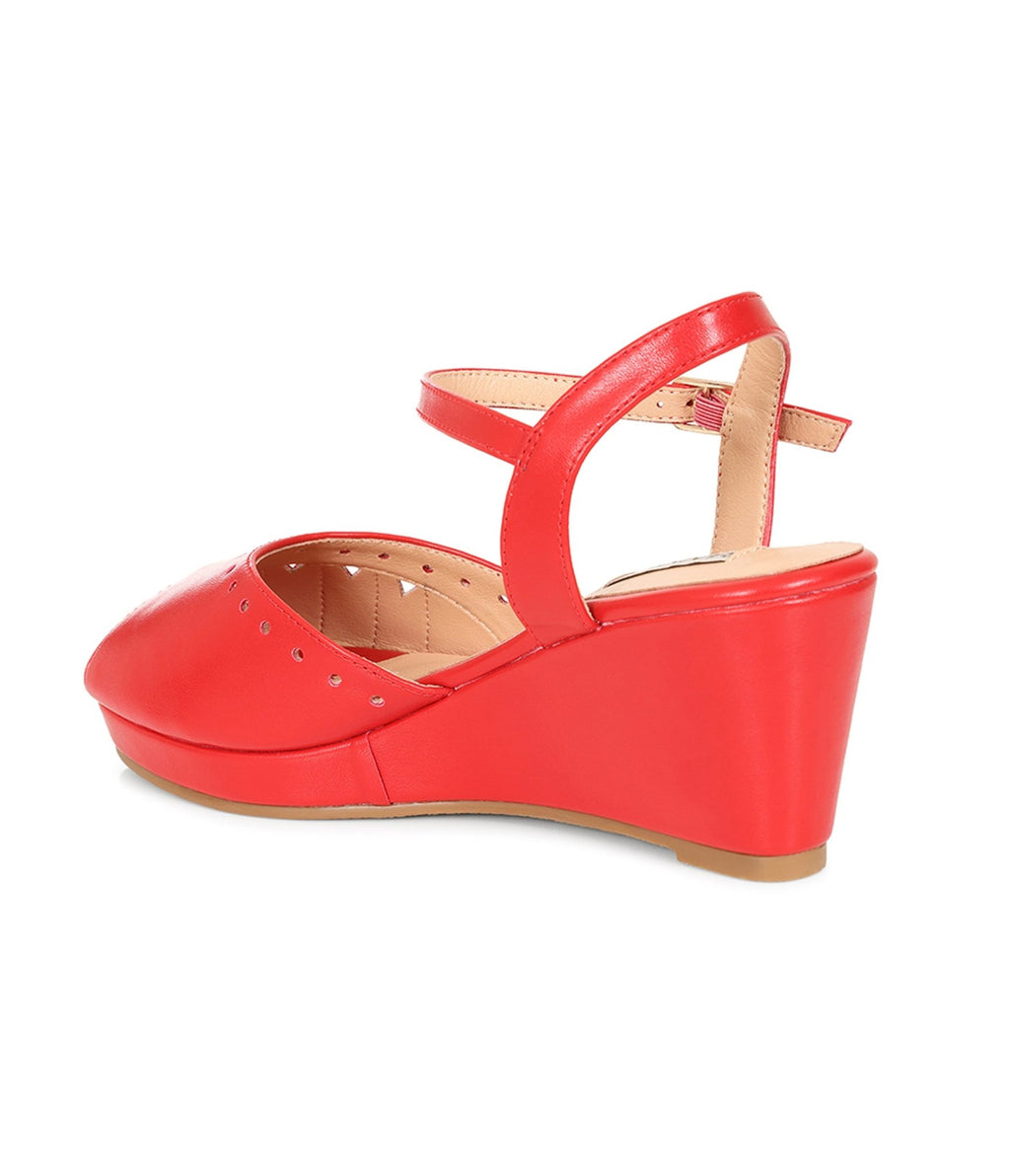 Banned Red Leatherette Sunny Daze Wedges - Unique Vintage - Womens, SHOES, HEELS