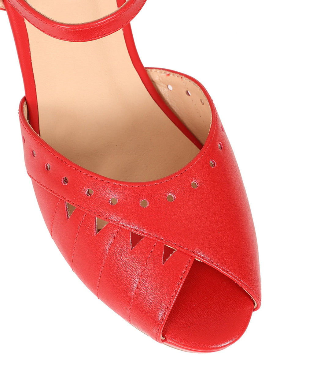 Banned Red Leatherette Sunny Daze Wedges - Unique Vintage - Womens, SHOES, HEELS