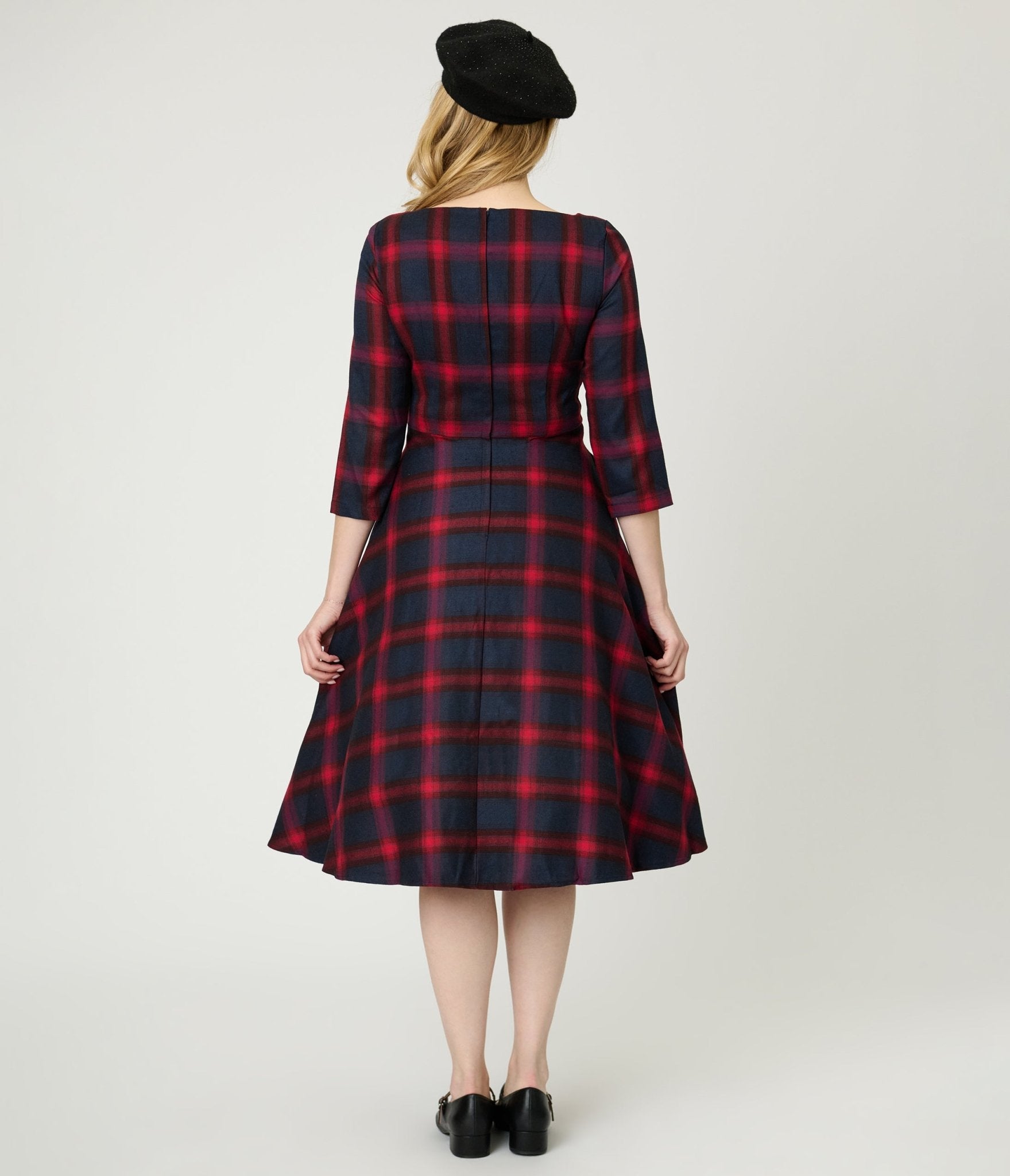 Banned Red & Navy Windowpane Plaid Swing Dress - Unique Vintage - Womens, DRESSES, SWING