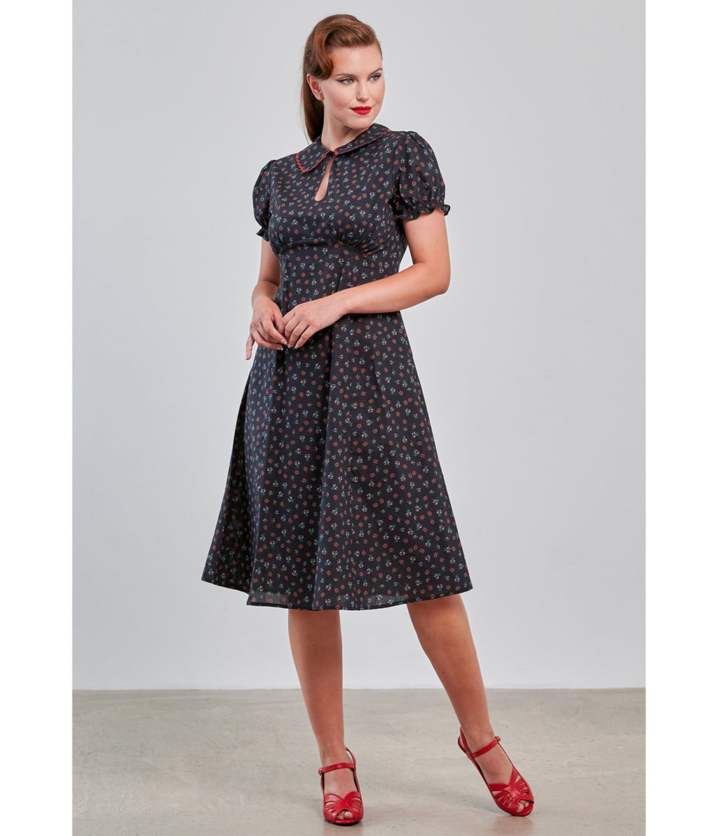 Banned Retro Black Floral June Swing Dress - Unique Vintage - Womens, DRESSES, SWING